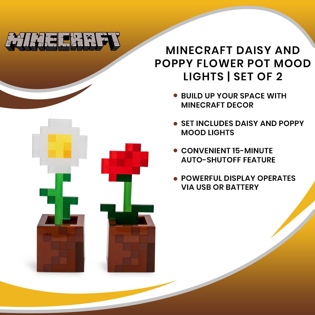 Minecraft Daisy and Poppy Flower Pot Mood Lights | Set of 2