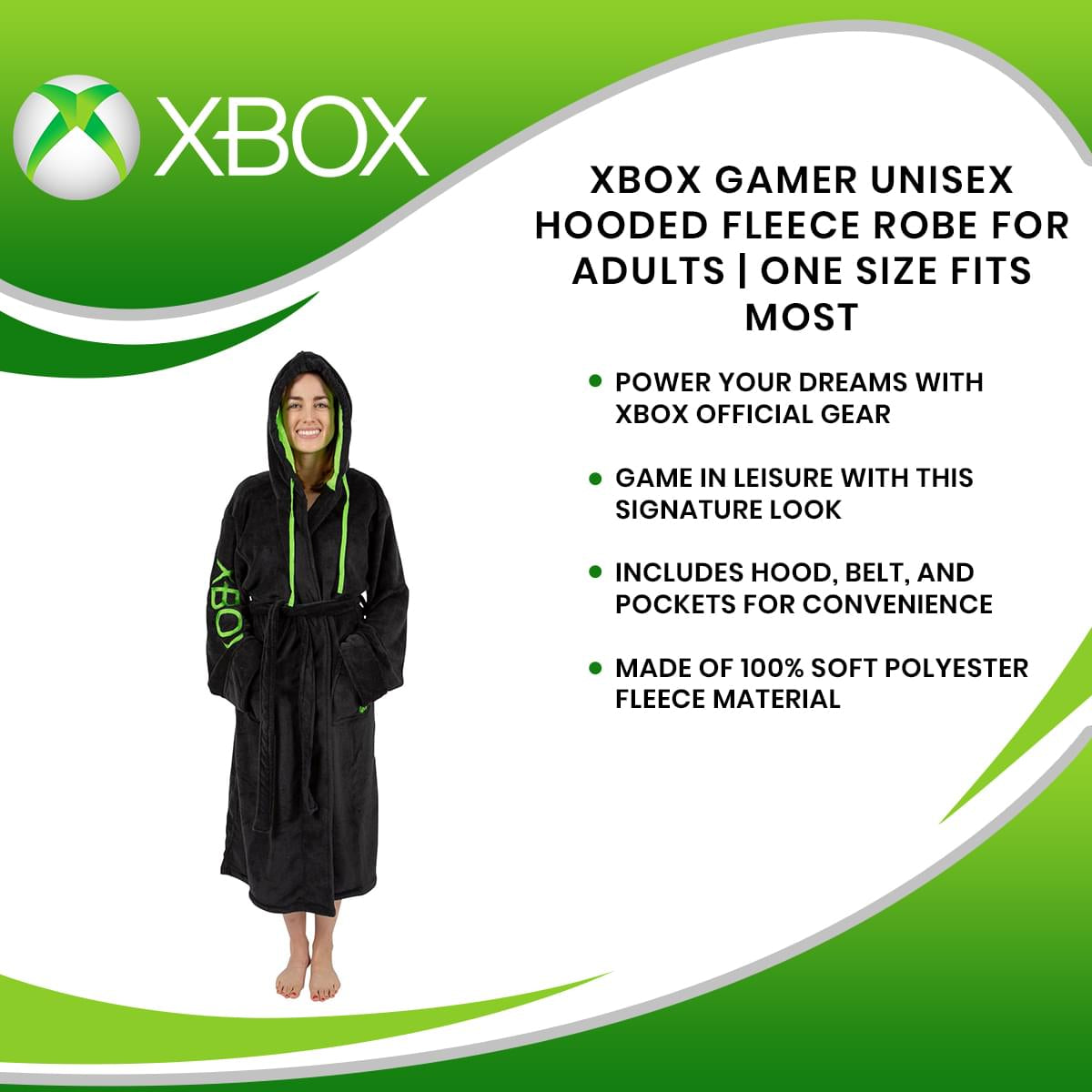 Xbox Gamer Unisex Hooded Fleece Robe for Adults | One Size Fits Most