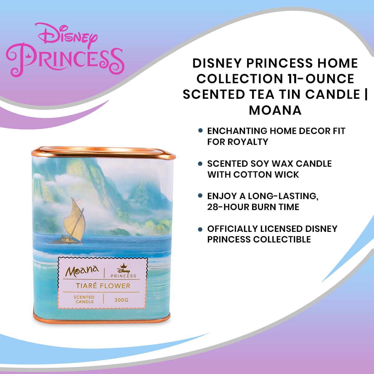 Disney Princess Home Collection 11-Ounce Scented Tea Tin Candle | Moana