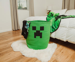 Minecraft Green Creeper Woven Cotton Rope Hamper Storage Basket