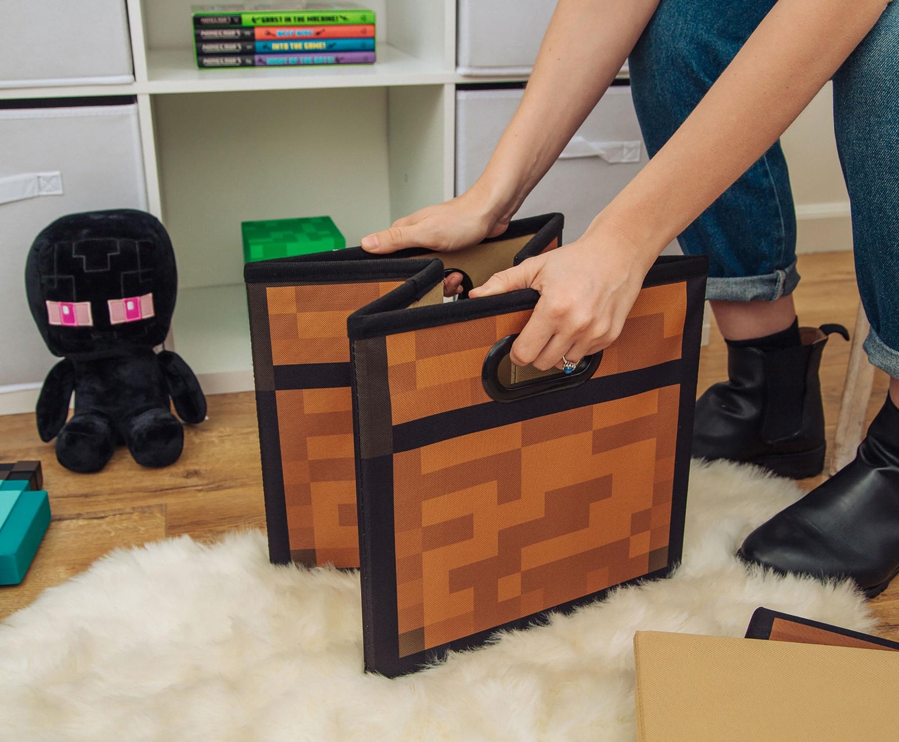 Minecraft Brown Chest Fabric Storage Bin Cube Organizer with Lid | 13 Inches