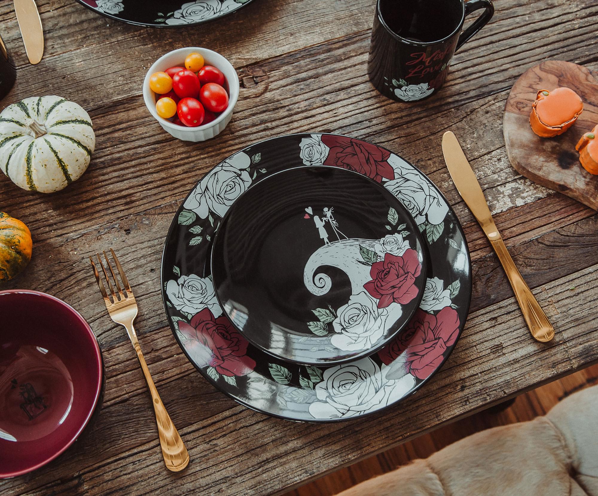 Disney Nightmare Before Christmas Jack and Sally Roses 16-Piece Dinnerware Set