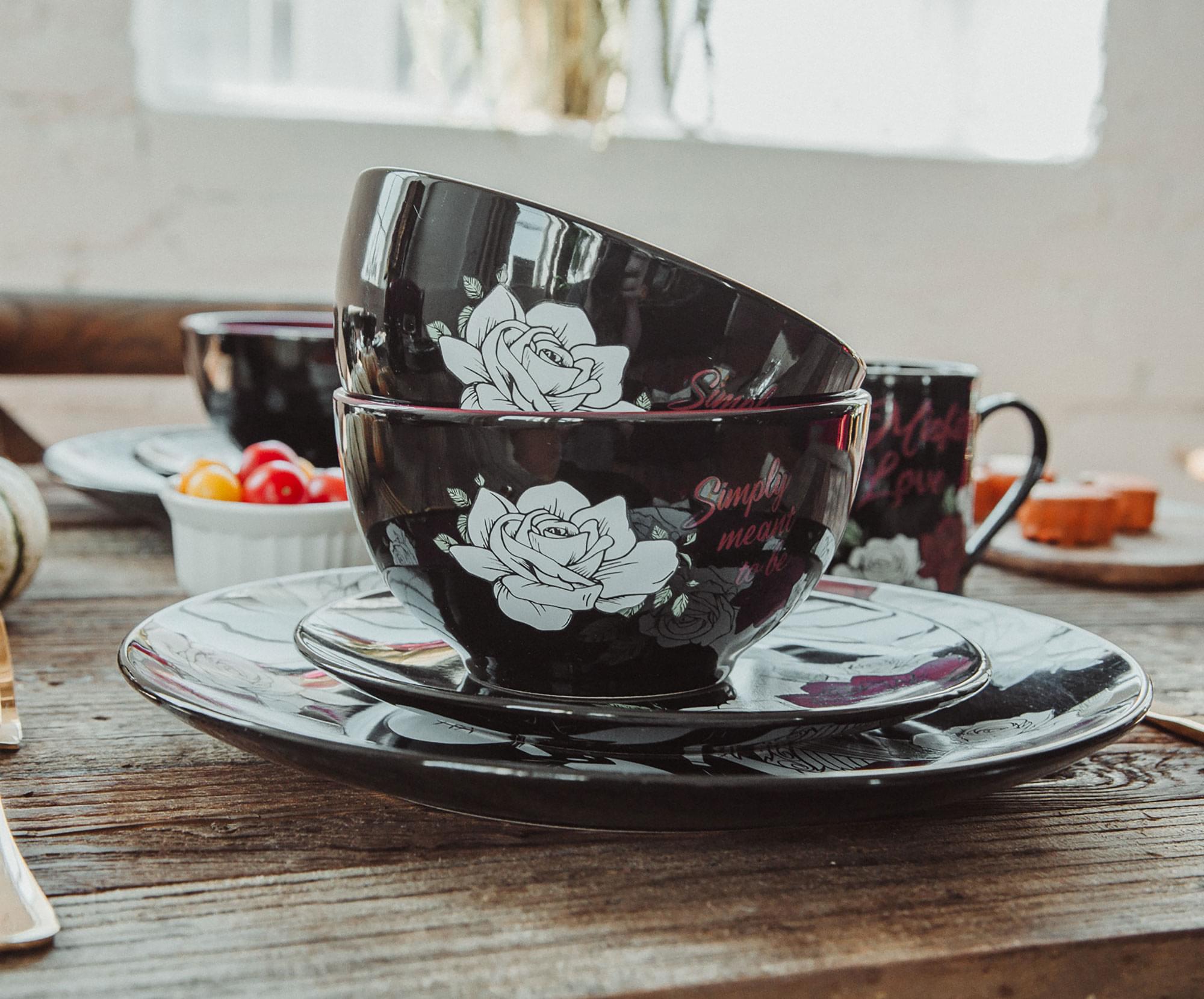 Disney Nightmare Before Christmas Jack and Sally Roses 16-Piece Dinnerware Set