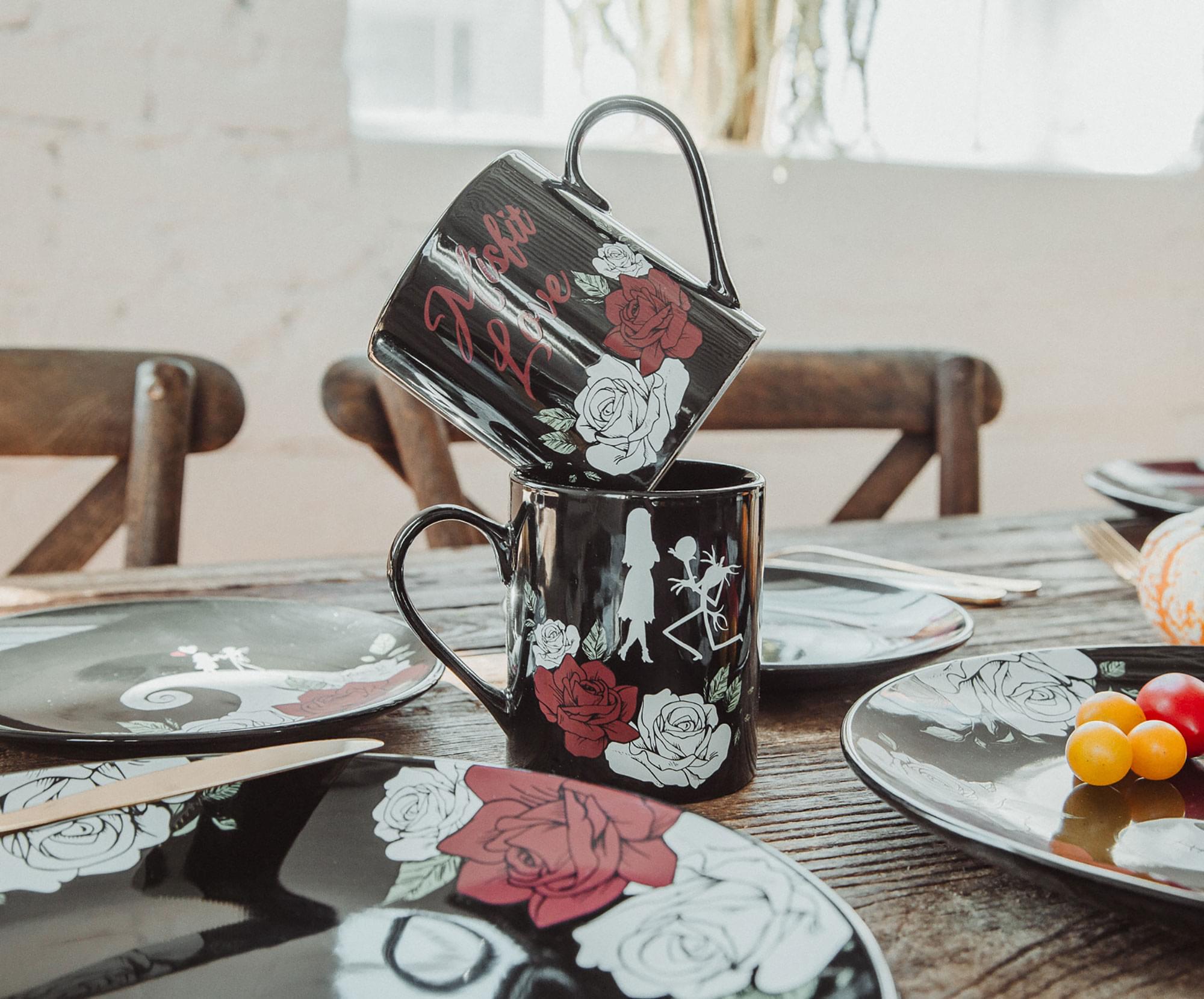 Disney Nightmare Before Christmas Jack and Sally Roses 16-Piece Dinnerware Set