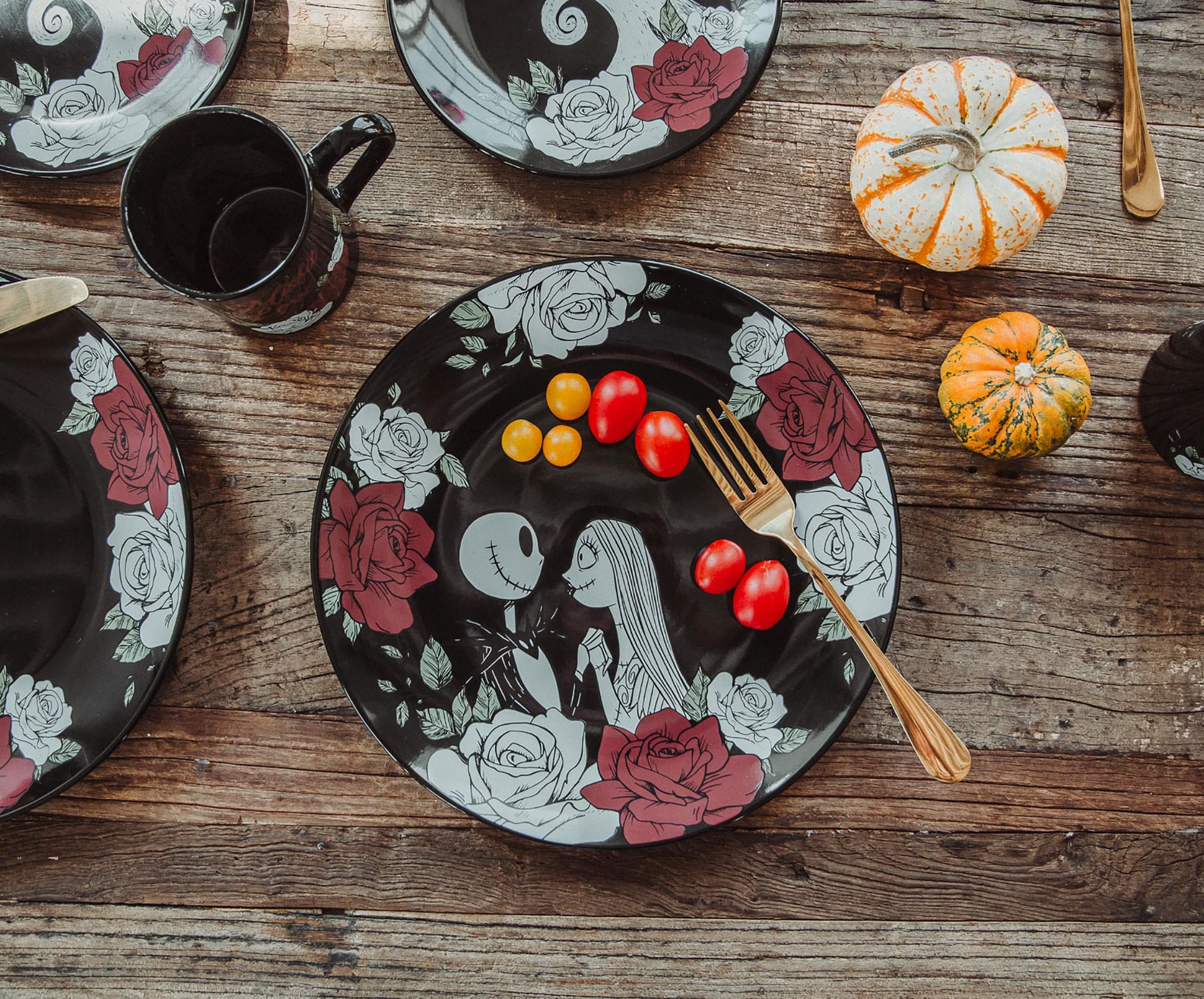 Disney Nightmare Before Christmas Jack and Sally Roses 16-Piece Dinnerware Set