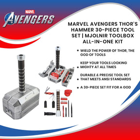 Marvel Avengers Thor's Hammer 30-Piece Tool Set | Mjolnir Toolbox All-In-One Kit