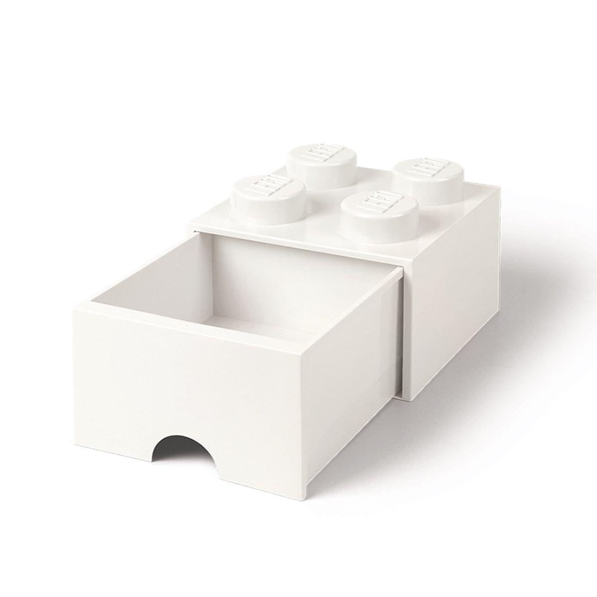LEGO Brick Drawer, 4 Knobs, 1 Drawer, Stackable Storage Box, White