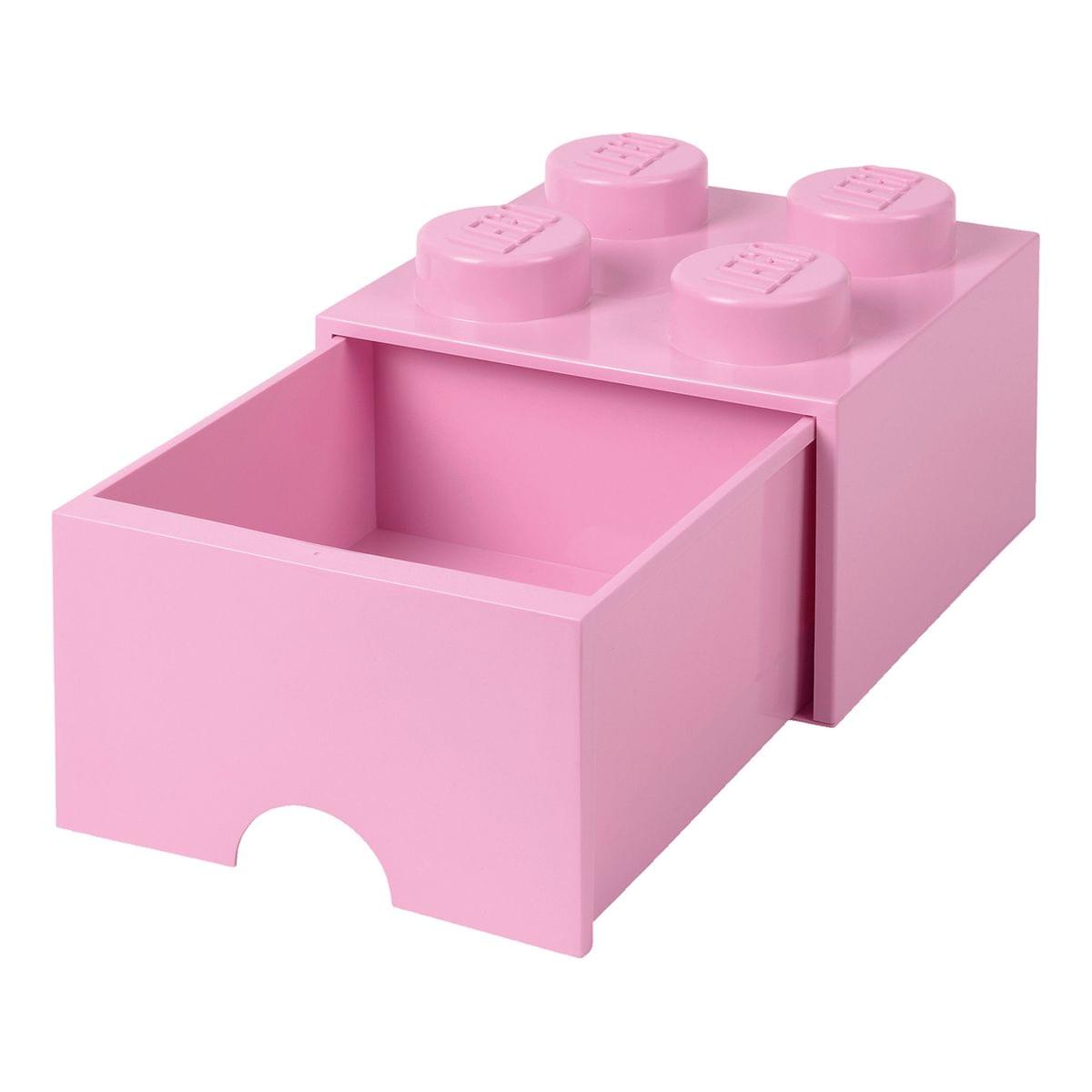 LEGO Brick Drawer, 4 Knobs, 1 Drawer, Stackable Storage Box, Light Pink