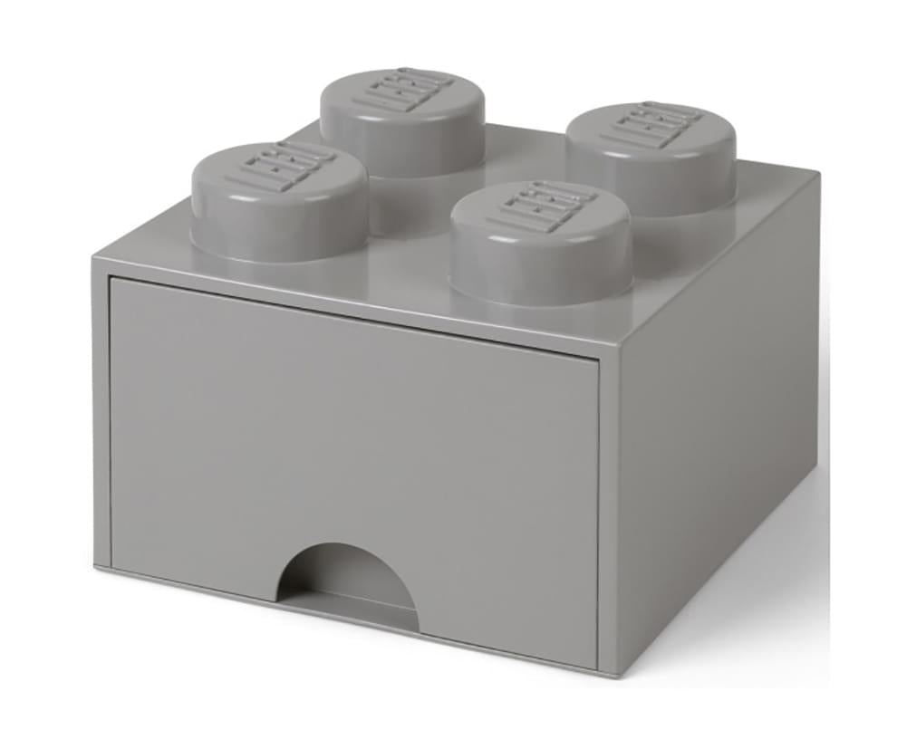 LEGO Brick Drawer, 4 Knobs, 1 Drawer, Stackable Storage Box, Stone Grey