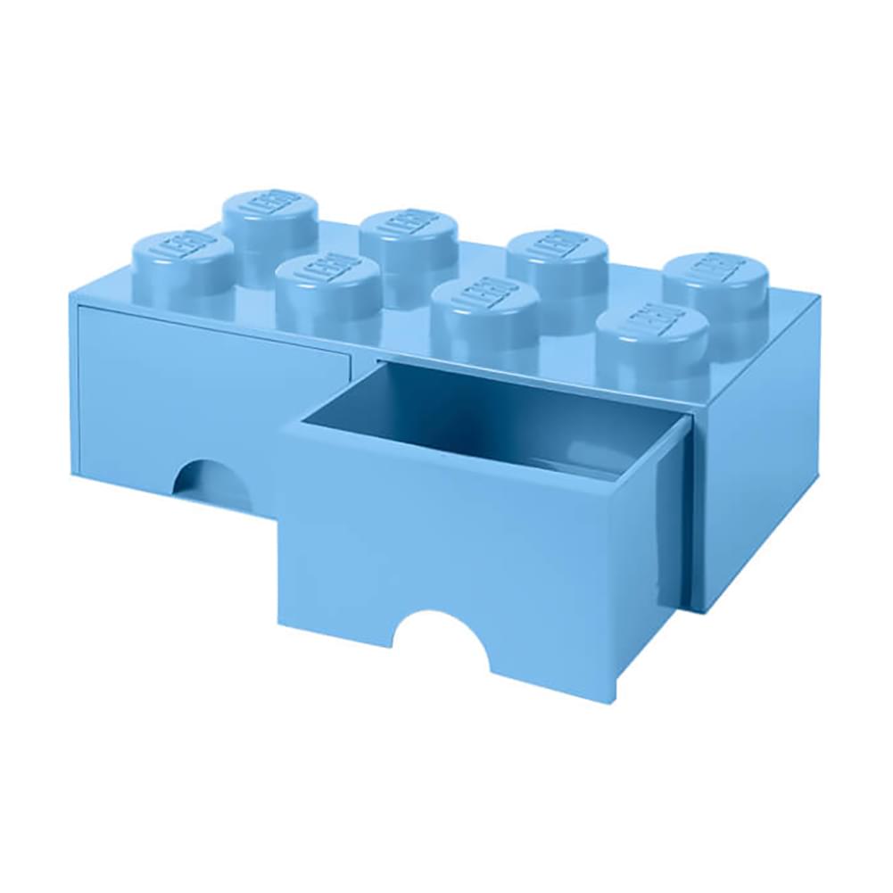 LEGO Brick Drawer, 8 Knobs, 2 Drawers, Stackable Storage Box, Light Blue