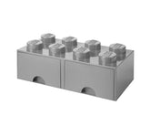 LEGO Brick Drawer, 8 Knobs, 2 Drawers, Stackable Storage Box, Stone Grey