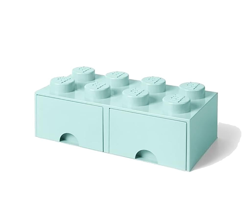 LEGO Brick Drawer, 8 Knobs, 2 Drawers, Stackable Storage Box, Mint Green
