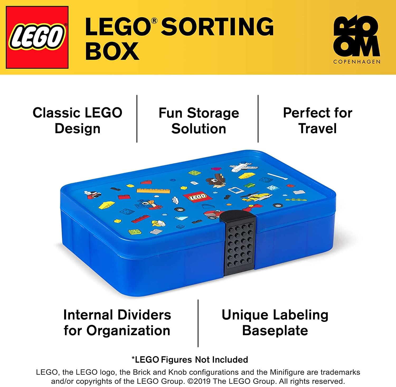 LEGO Sorting Box Brick Storage with Organizing Dividers | Blue