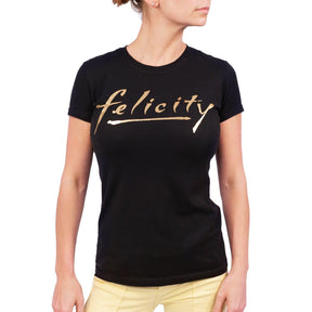 Felicity Gold Logo Junior's Black Cotton T-Shirt