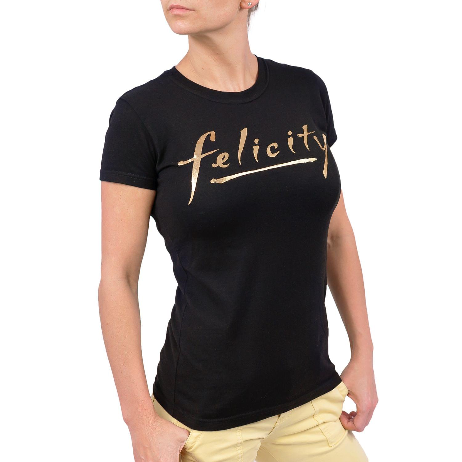 Felicity Gold Logo Junior's Black Cotton T-Shirt