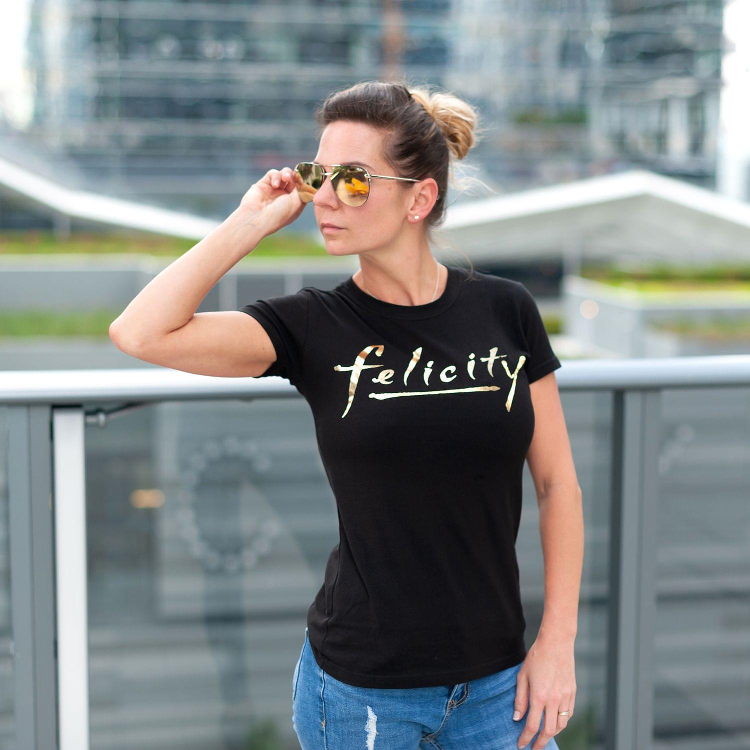 Felicity Gold Logo Junior's Black Cotton T-Shirt