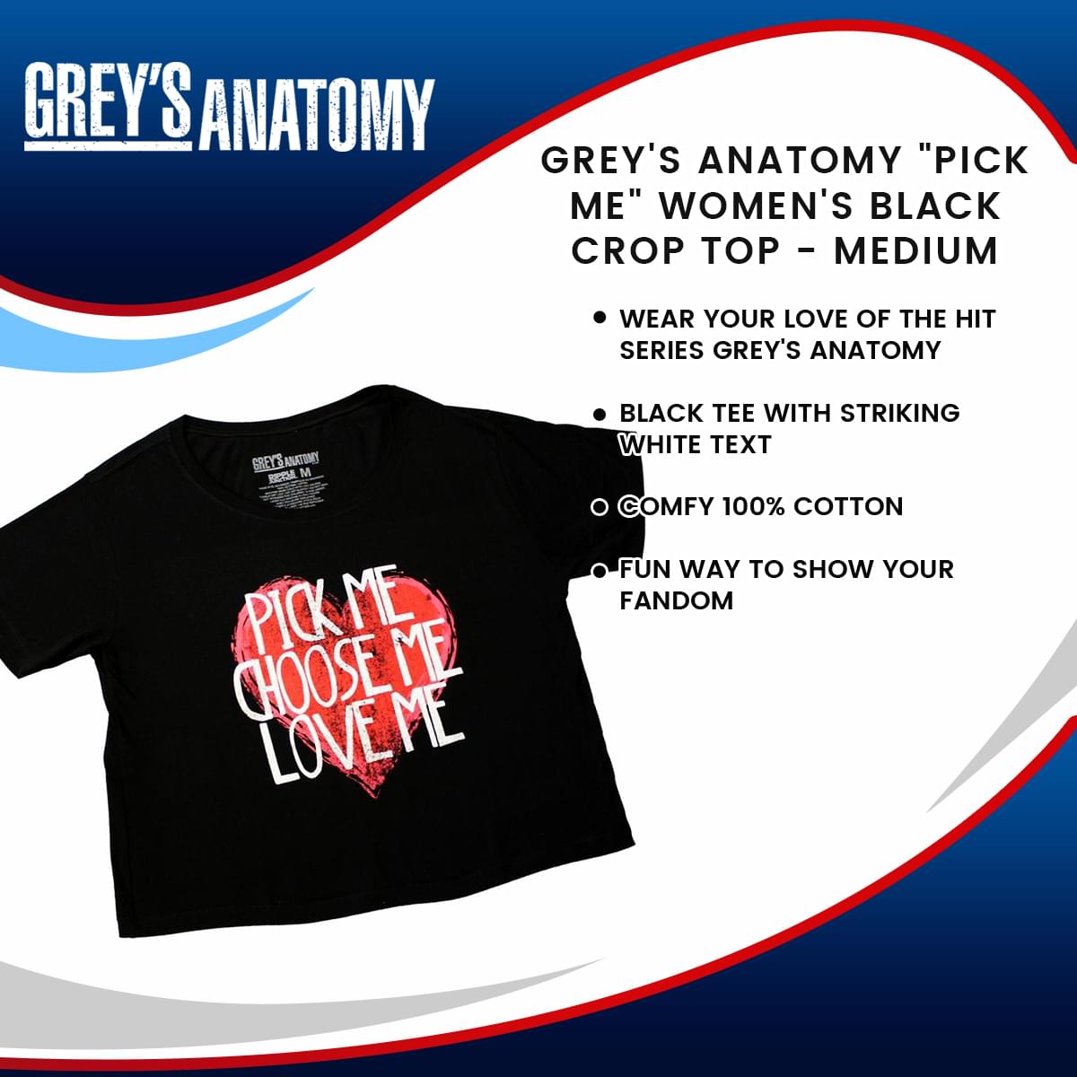 Greys Anatomy "Pick Me" Women's Black Crop Top