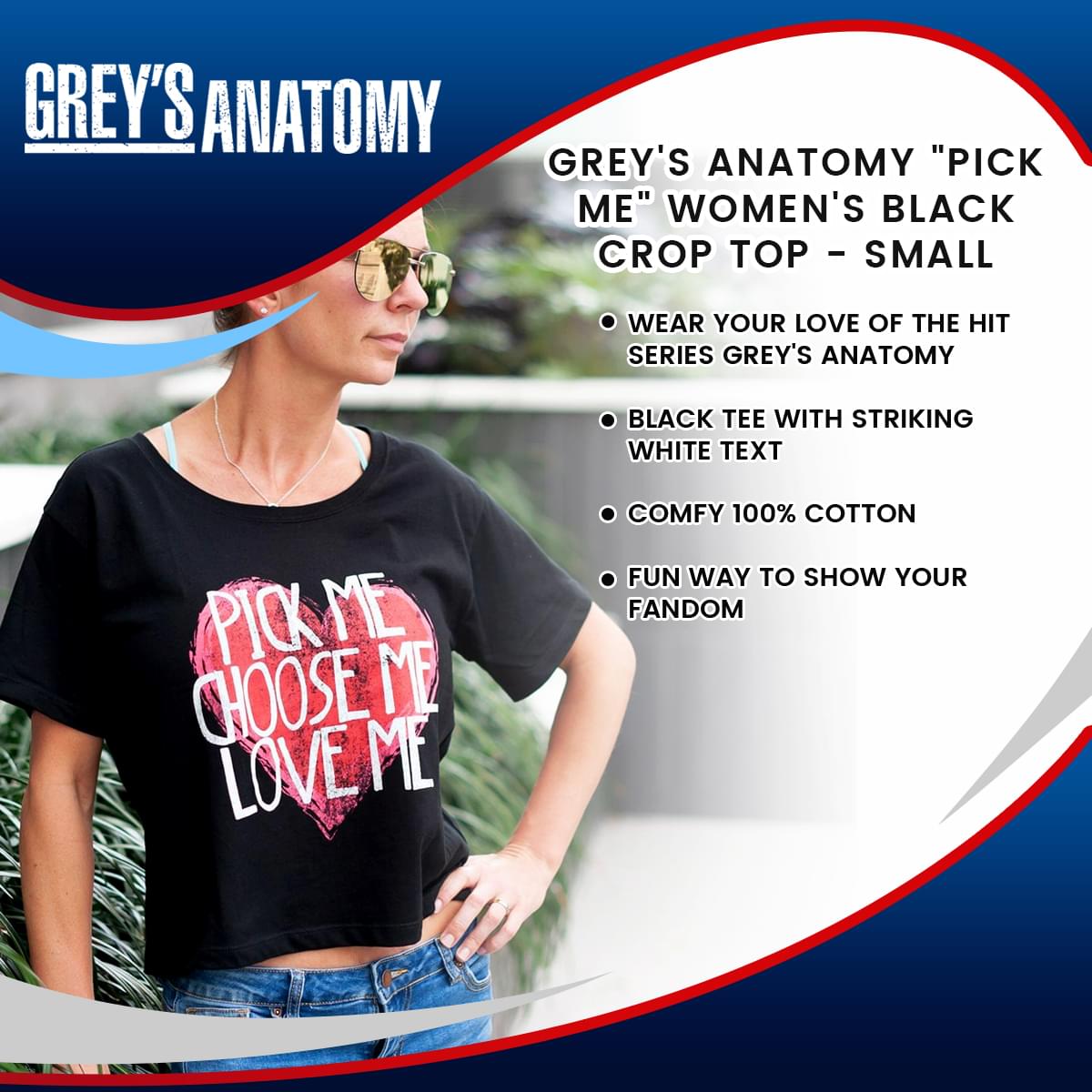 Greys Anatomy "Pick Me" Women's Black Crop Top