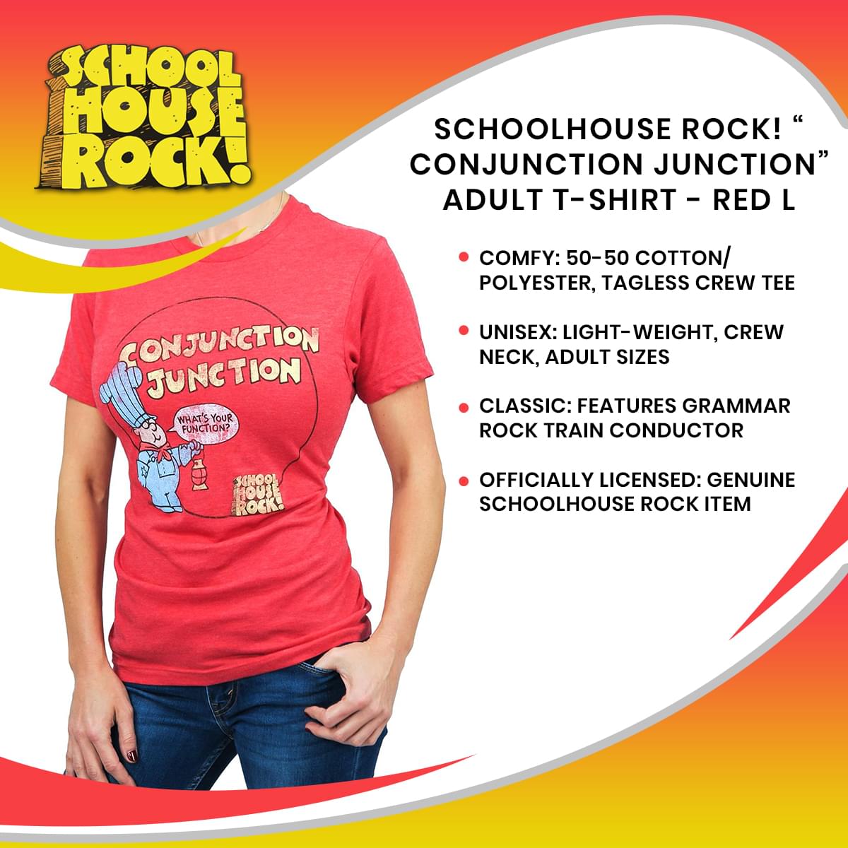 Schoolhouse Rock! “Conjunction Junction” Adult T-Shirt - Red