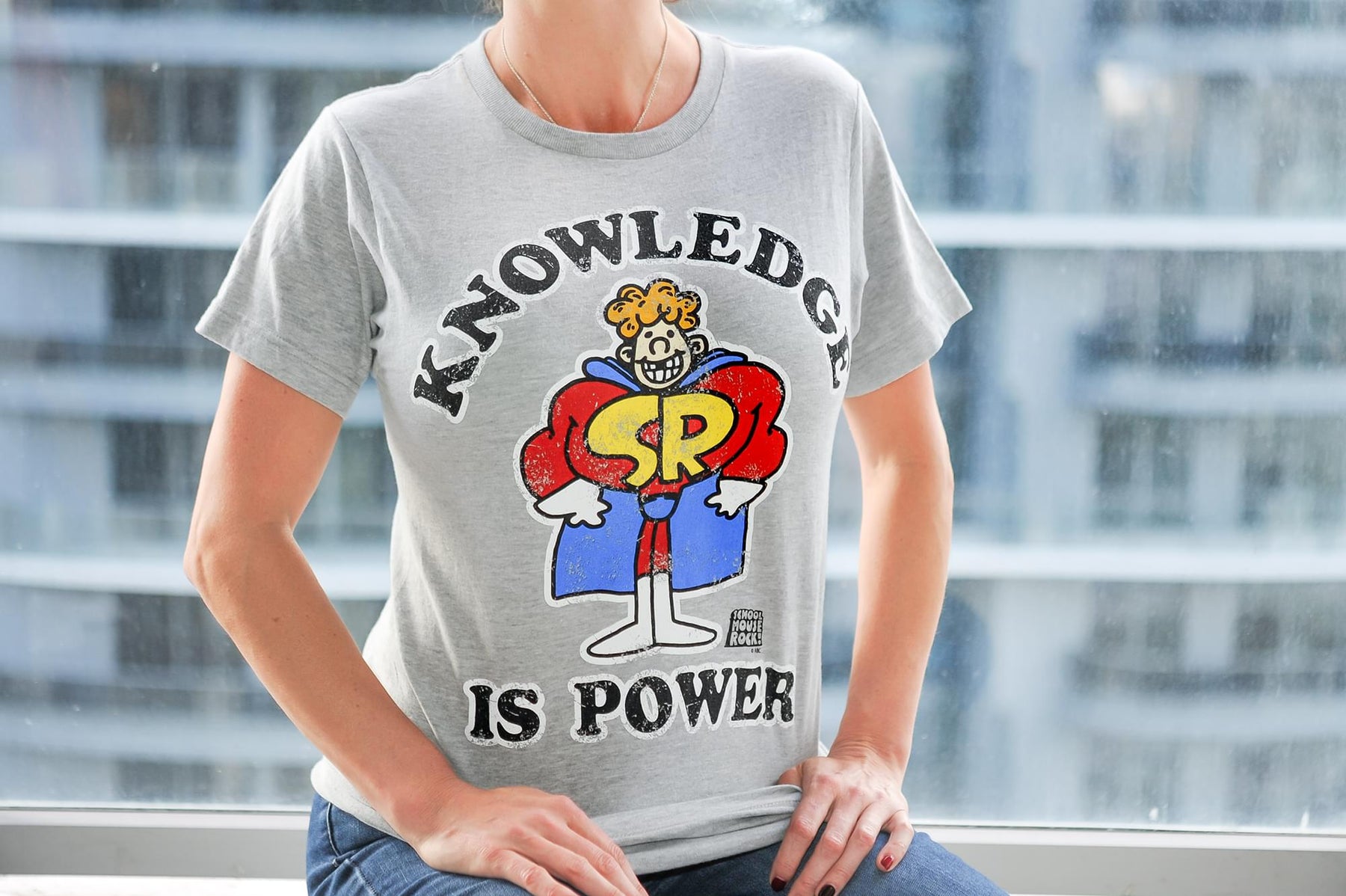 Schoolhouse Rock! “Knowledge Is Power” Adult T-Shirt - Grey