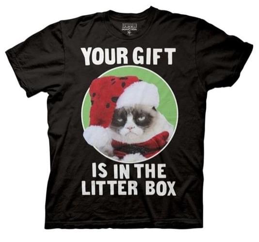 Grumpy Cat Your Gift Is In The Litter Box Black T-Shirt Adult