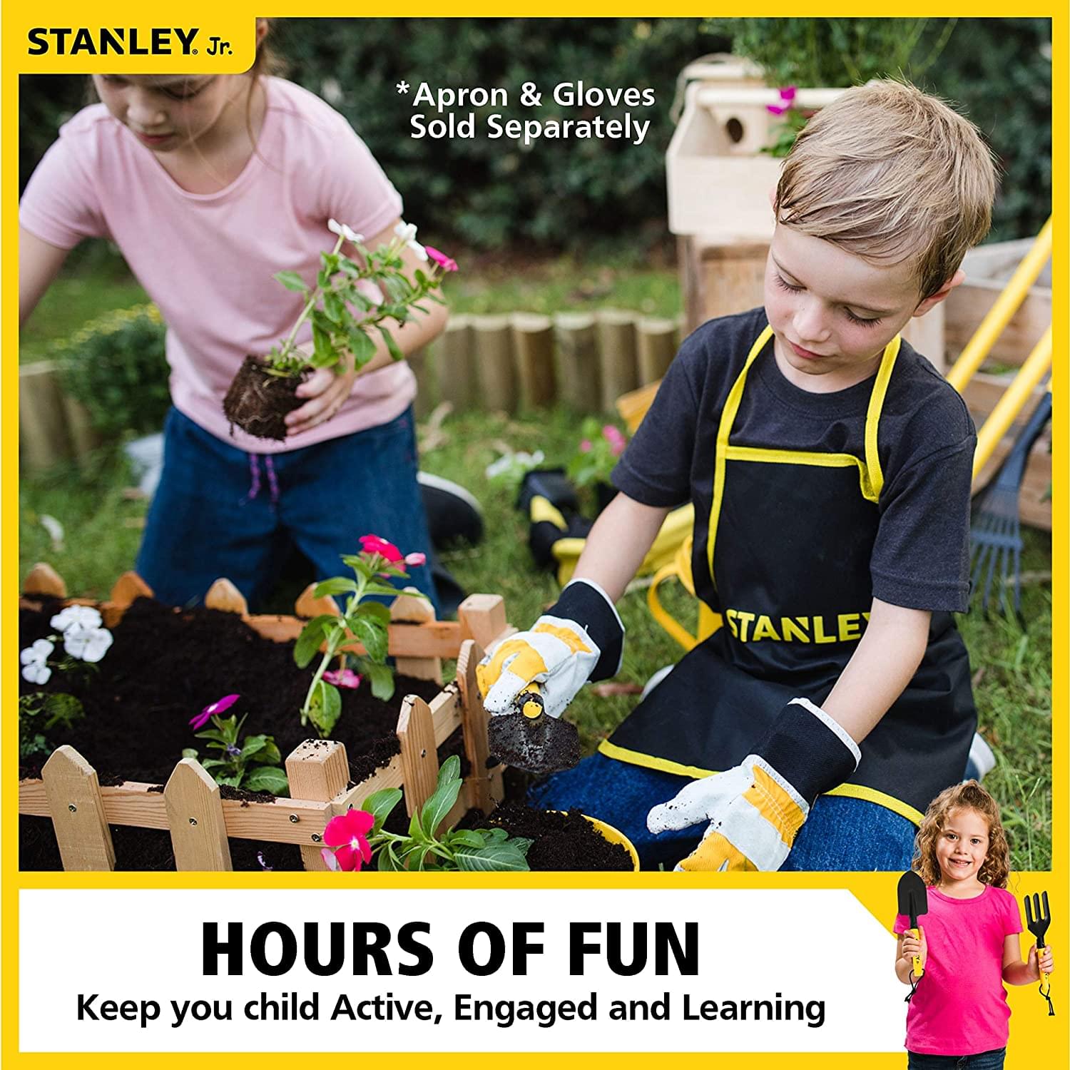 Stanley Jr. 4-Piece Garden Hand Tool Set | Spade | Trowel | Rake | Tool Bag