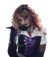 Red Hair Extension & Skeleton Hand Bow Costume Accessory