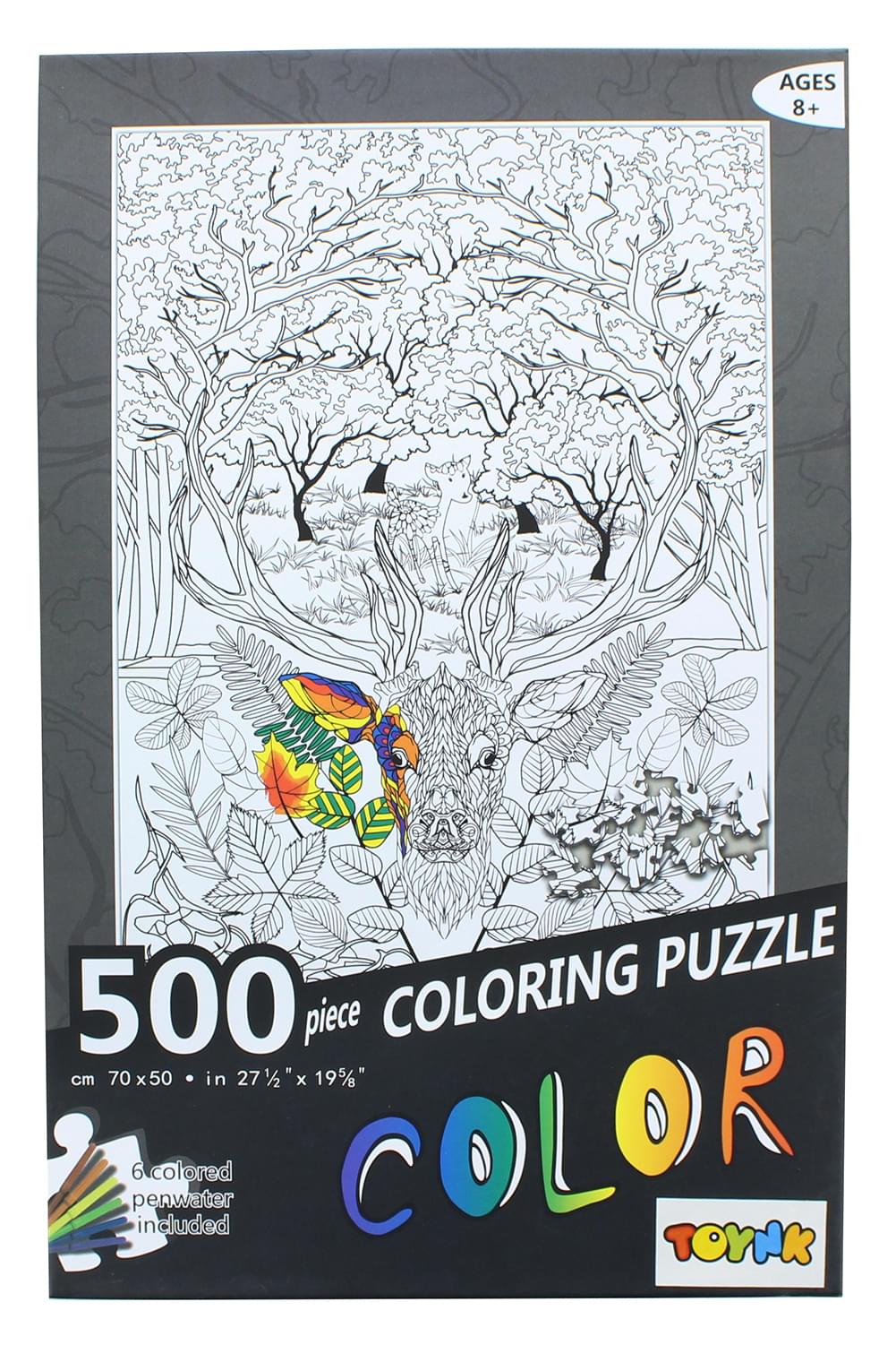 Deer 500 Piece Coloring Jigsaw Puzzle + 6 Markers