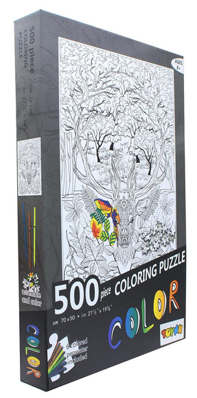 Deer 500 Piece Coloring Jigsaw Puzzle + 6 Markers