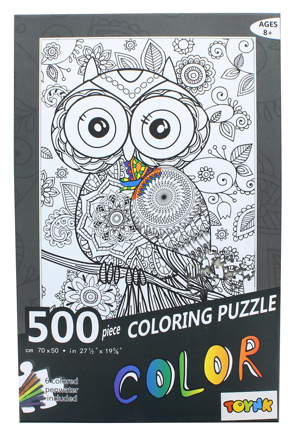 Owl 500 Piece Coloring Jigsaw Puzzle + 6 Markers