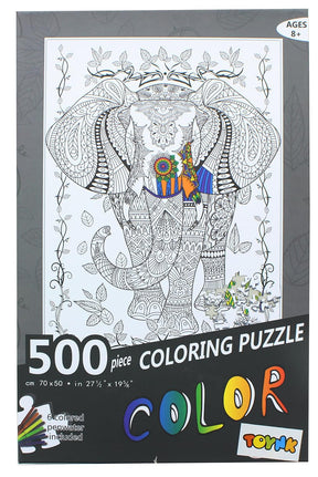 Elephant 500 Piece Coloring Jigsaw Puzzle + 6 Markers