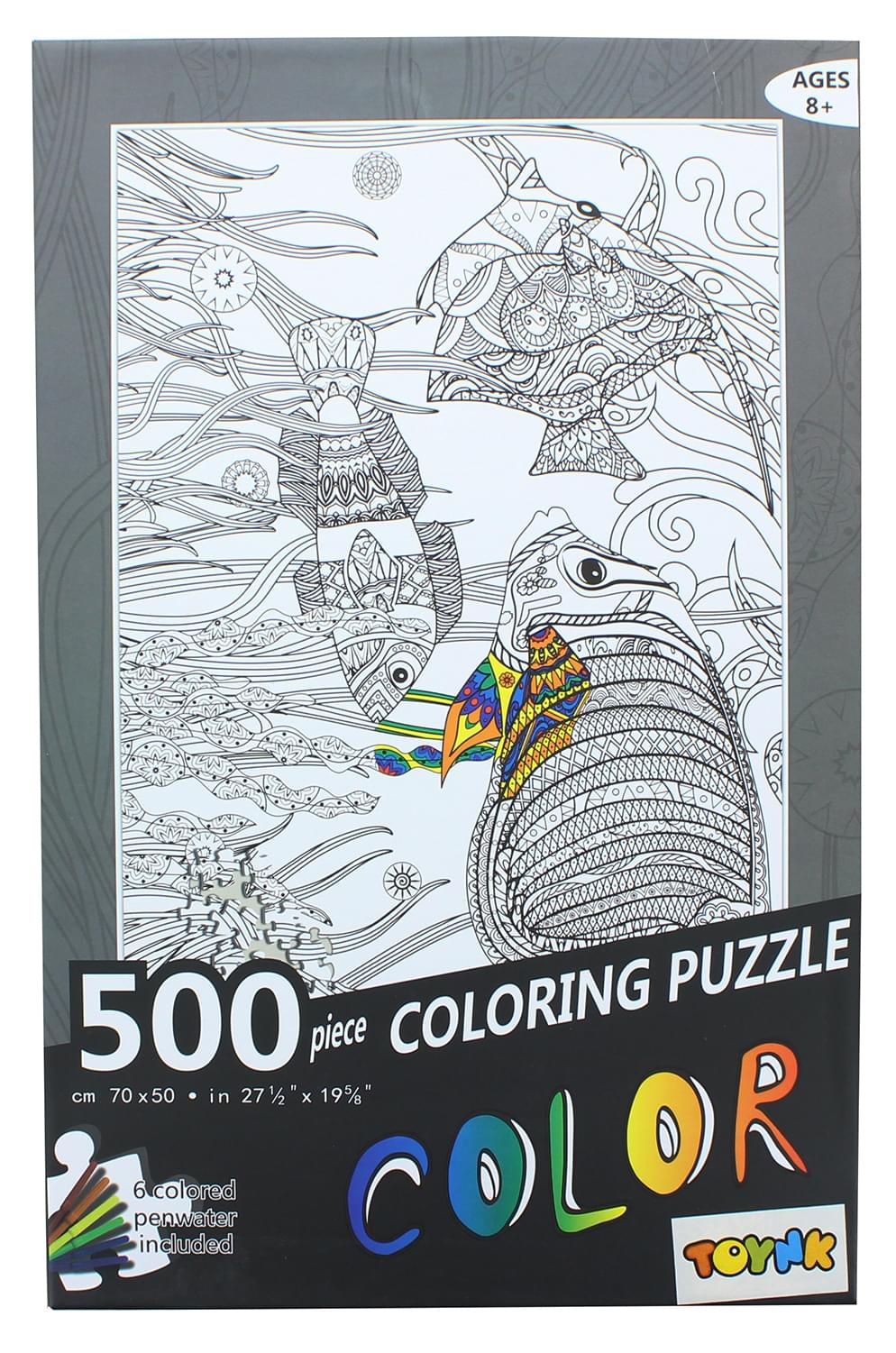 Fish 500 Piece Coloring Jigsaw Puzzle + 6 Markers
