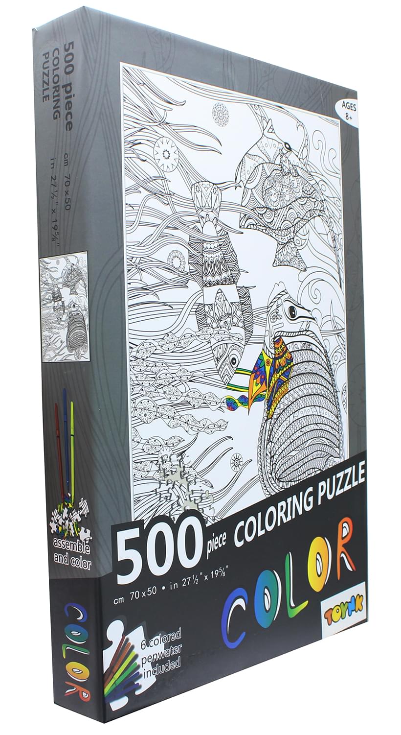 Fish 500 Piece Coloring Jigsaw Puzzle + 6 Markers