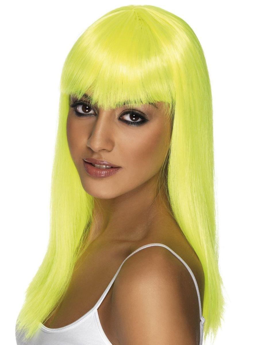 Long Neon Yellow Glamourama Adult Costume Wig