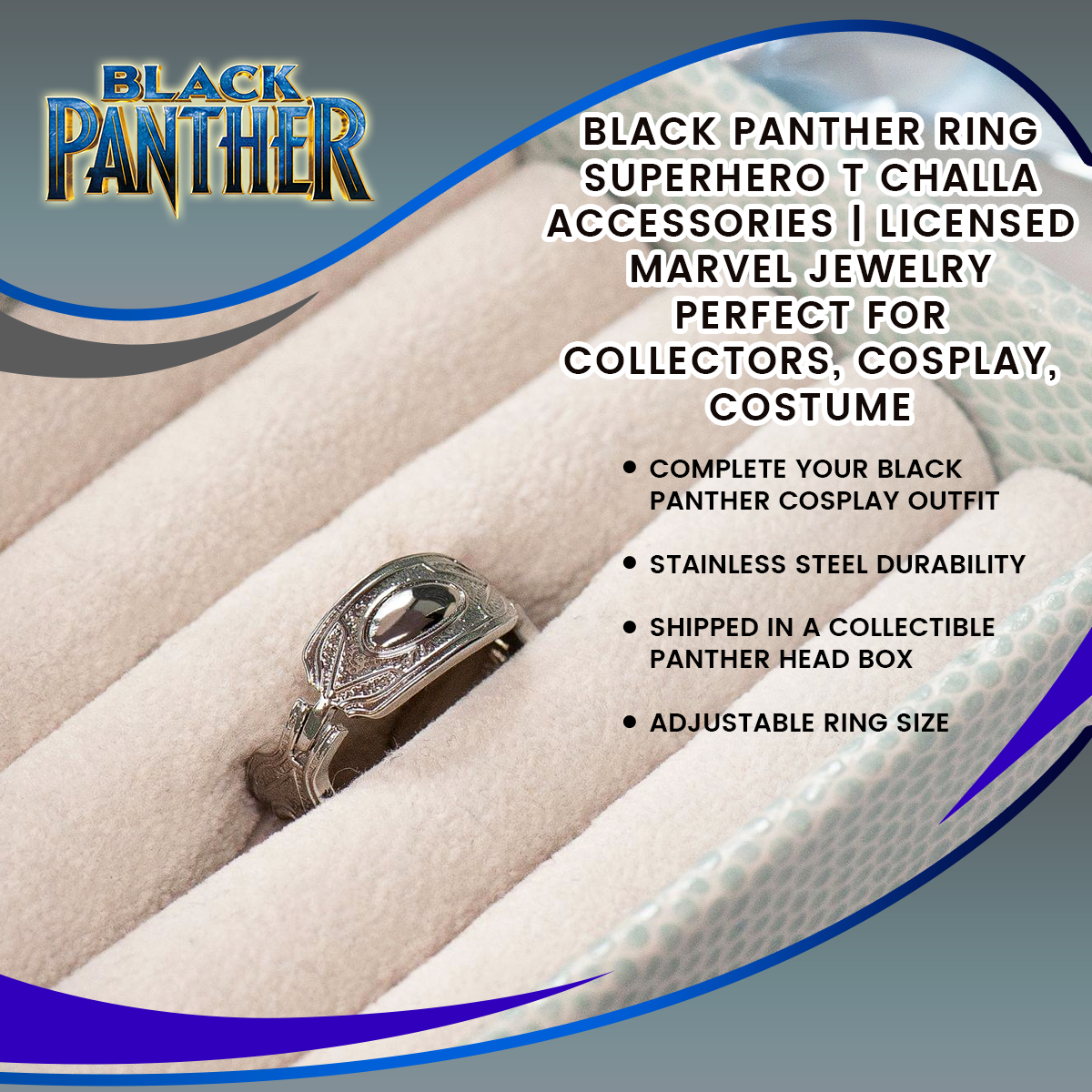 Black Panther Ring | Superhero T Challa Accessories | Licensed Marvel Jewelry | Perfect for Collectors, Cosplay, Costume
