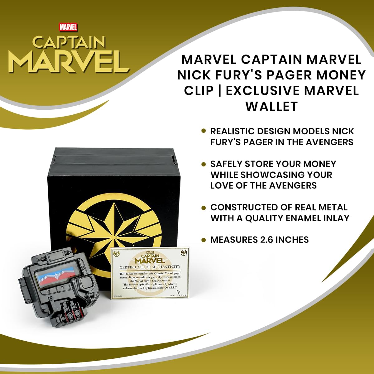 Marvel Captain Marvel Nick Fury's Pager Money Clip | Exclusive Marvel Wallet