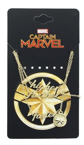 Marvel Captain Marvel Higher Further Faster Gold 3 Tiered Pendant Necklace