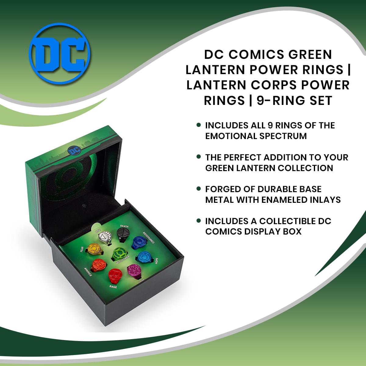 DC Comics Green Lantern Power Rings | Lantern Corps Power Rings | 9-Ring Set
