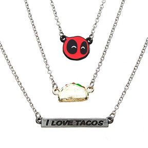 Marvel Deadpool "I Love Tacos" 3-Tier Pendant Necklace