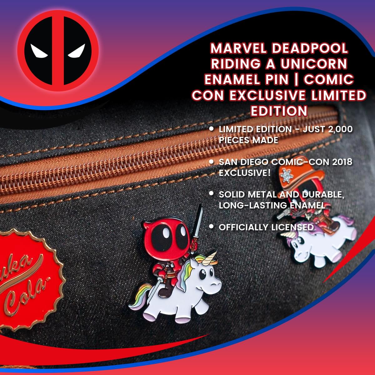 Marvel Deadpool Riding a Unicorn Enamel Pin | Comic Con Exclusive Limited Edition