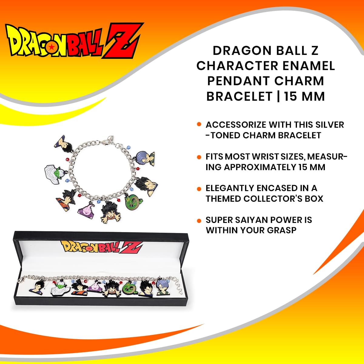 Dragon Ball Z Character Enamel Pendant Charm Bracelet | 15 mm