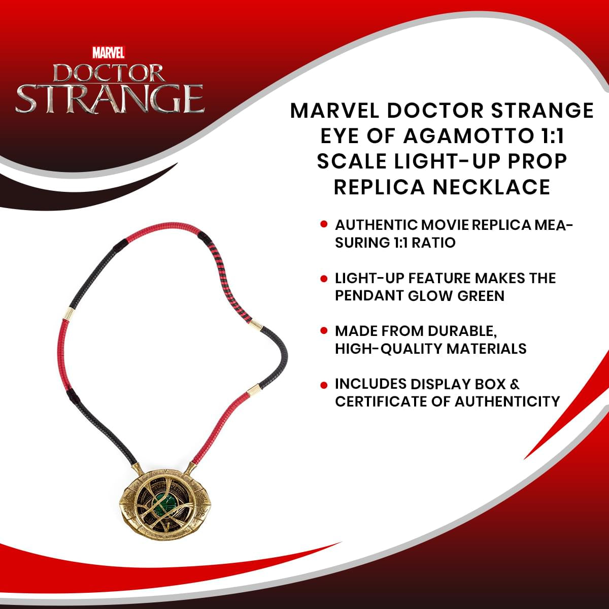 Marvel Doctor Strange Eye of Agamotto 1:1 Scale Light-Up Prop Replica Necklace