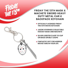 Friday The 13th Mask & Machete Sword Heavy Duty Metal Car & Backpack Keychain
