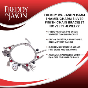 Freddy vs. Jason 15mm Enamel Charm Silver Finish Chain Bracelet Novelty Jewelry