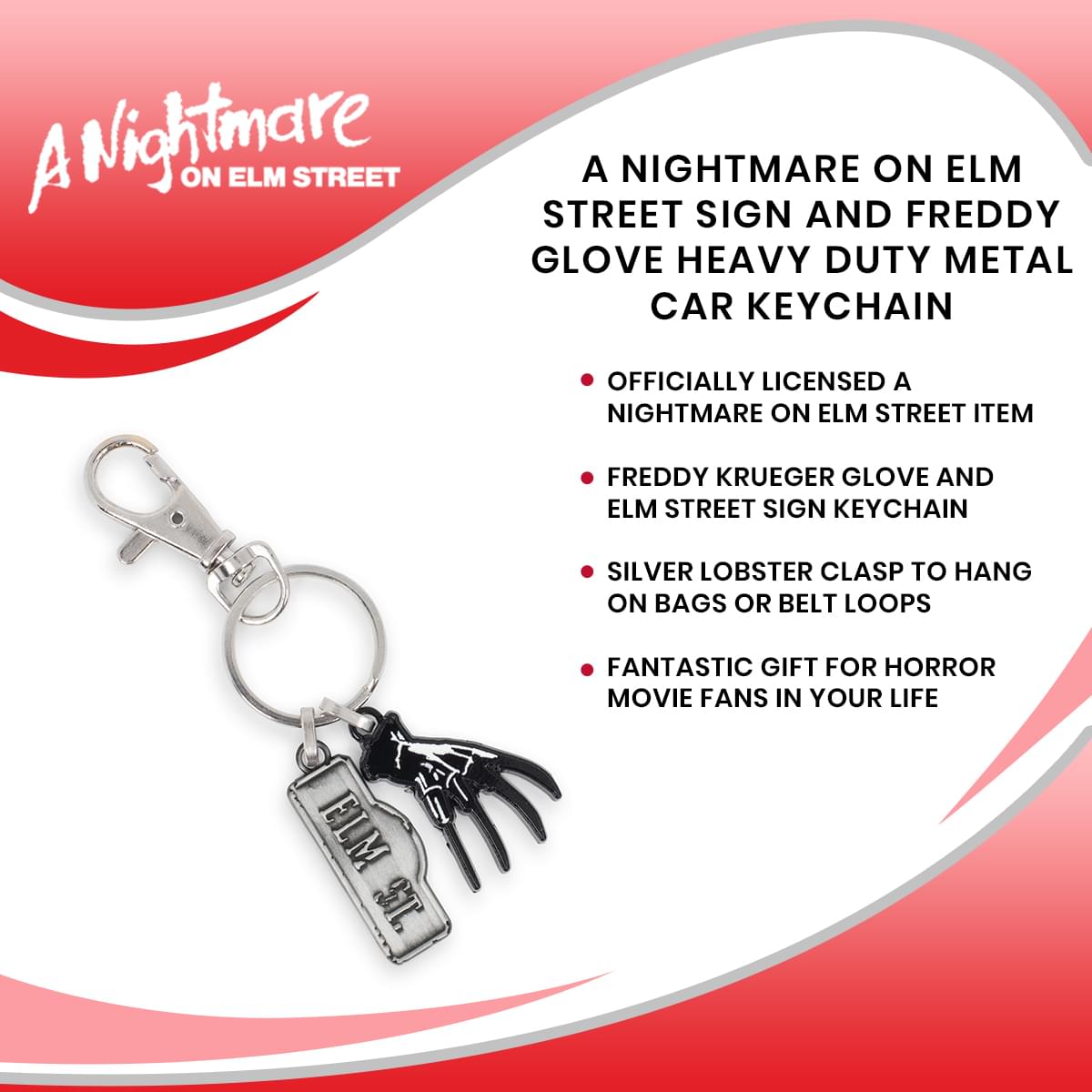 A Nightmare On Elm Street Sign and Freddy Glove Heavy Duty Metal Car Keychain