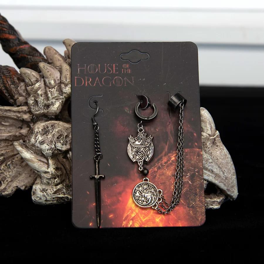 Game of Thrones House of the Dragon Targaryen Dragon Mismatched Earrings Set