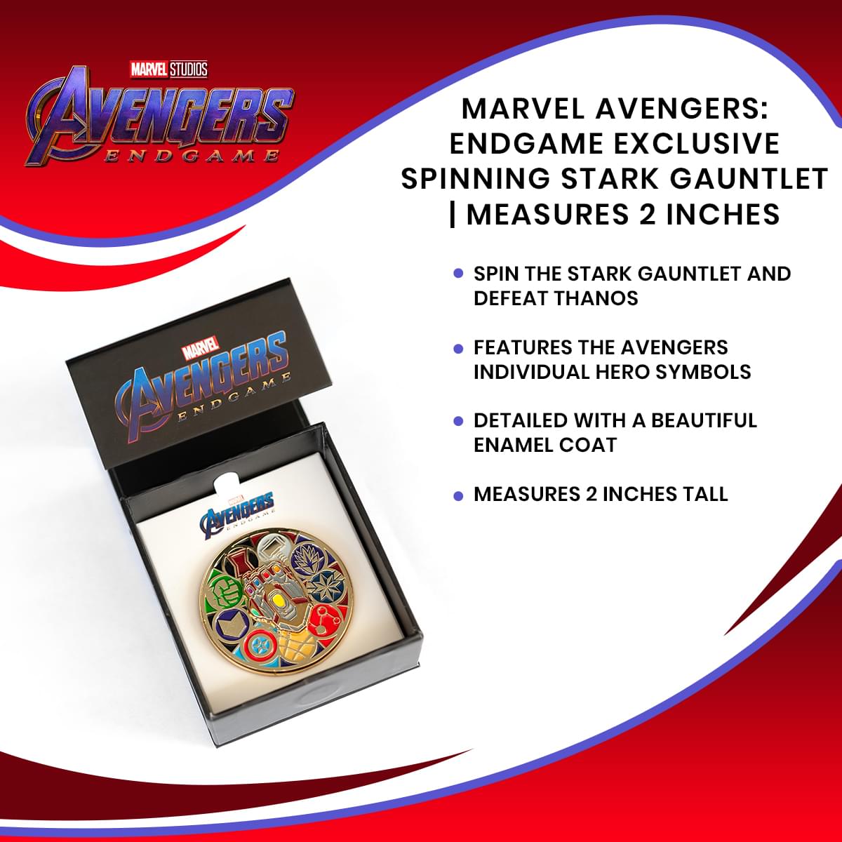 Marvel Avengers: Endgame Exclusive Spinning Stark Gauntlet | Measures 2 Inches