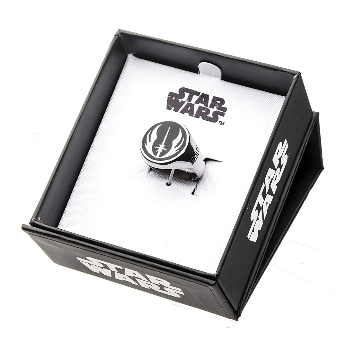 Star Wars Jewelry Men's Stainless Steel Jedi Signet Ring (Silver/Black) - Size 10
