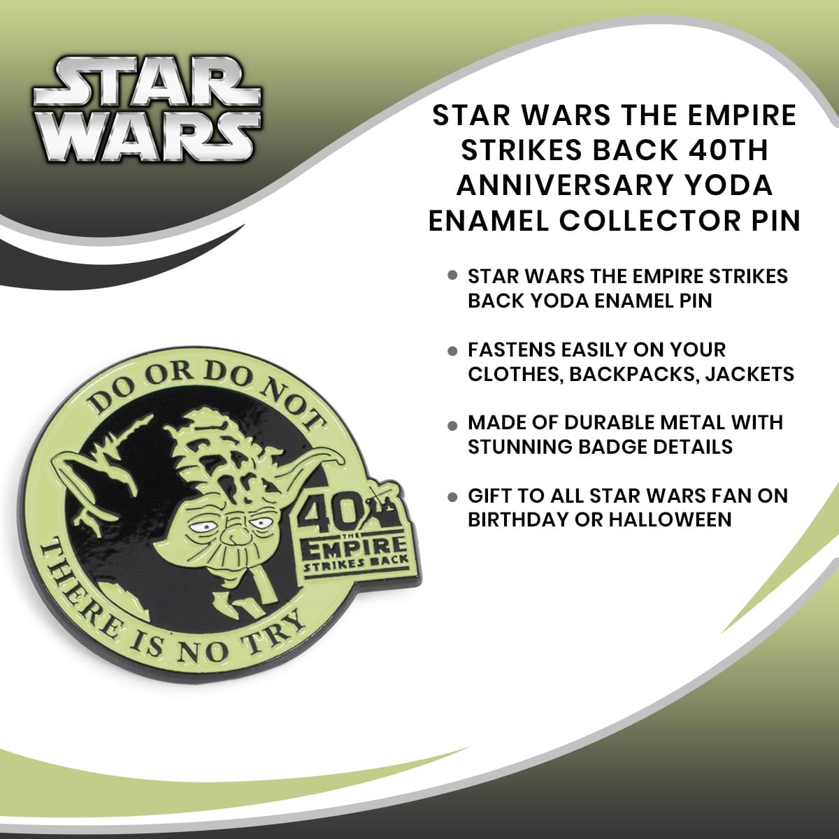 Star Wars The Empire Strikes Back 40th Anniversary Yoda Enamel Collector Pin