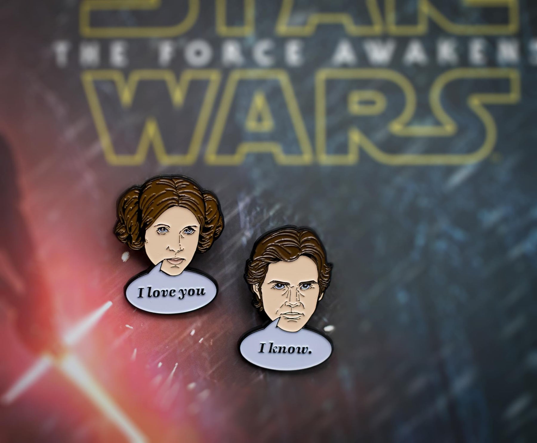 Star Wars Han Solo & Princess Leia Collector Pins | I Love You, I Know Pin Set